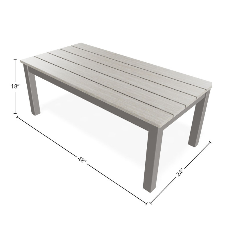 Table basse d'extérieur 24 po x 48 po en polymère rustique, Neige / gris chaud