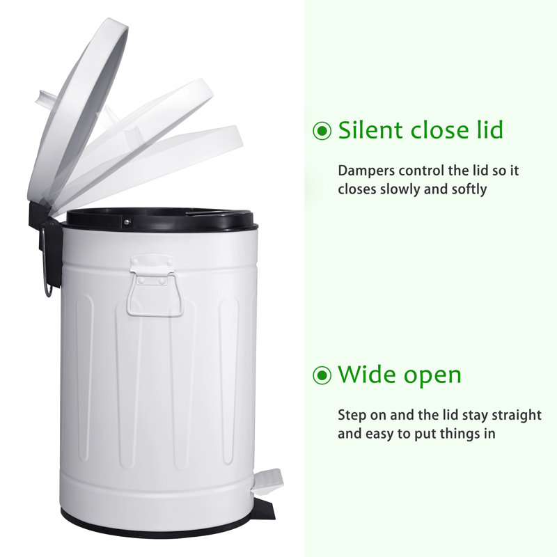 White and Black Fingerprint Resistant Metal Step-On Trash Can Set