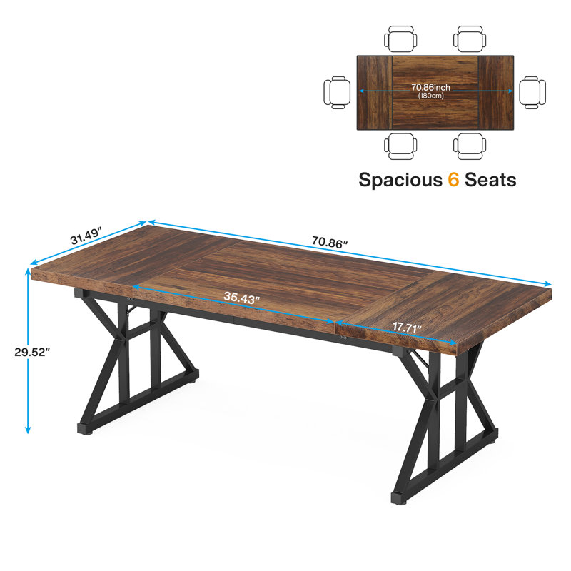 Metal Base Computer Desk, 29.52" H x 70.87" W x 31.49" D, Brown/Black