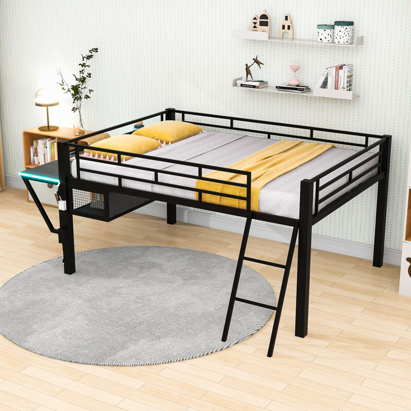 Loft Gaming Bed With LED-Lit Desk And Storage Shelf, Full
