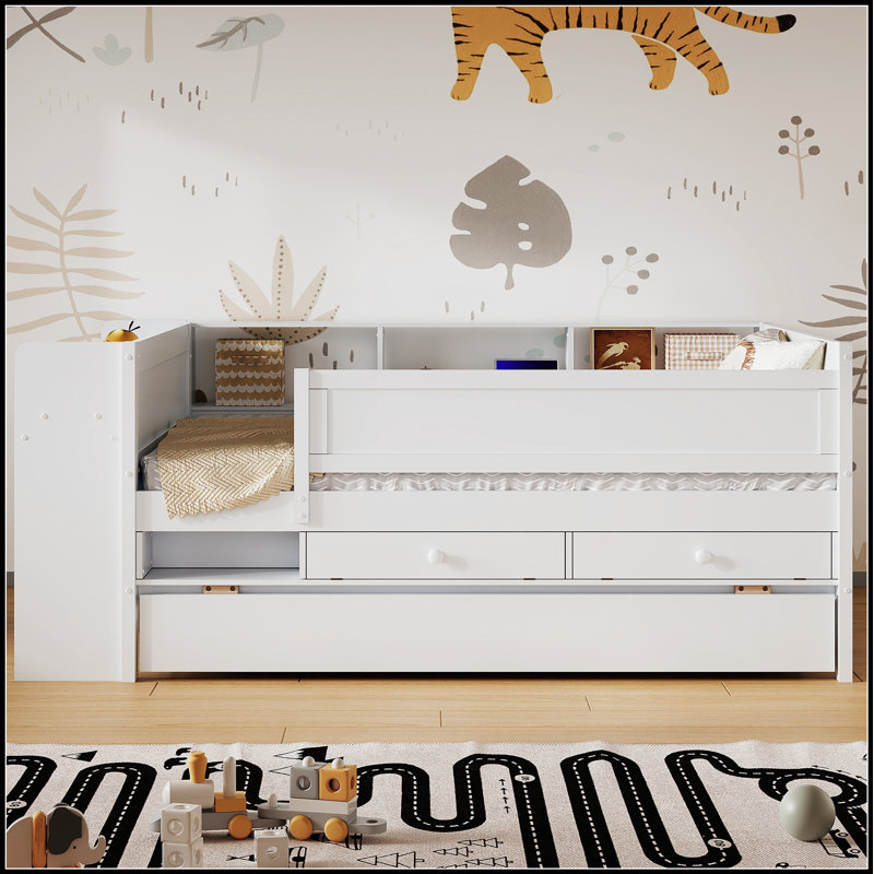 Multi-Functional Daybed with Drawers, Trundle, and USB Charging Station for Small Rooms, White
