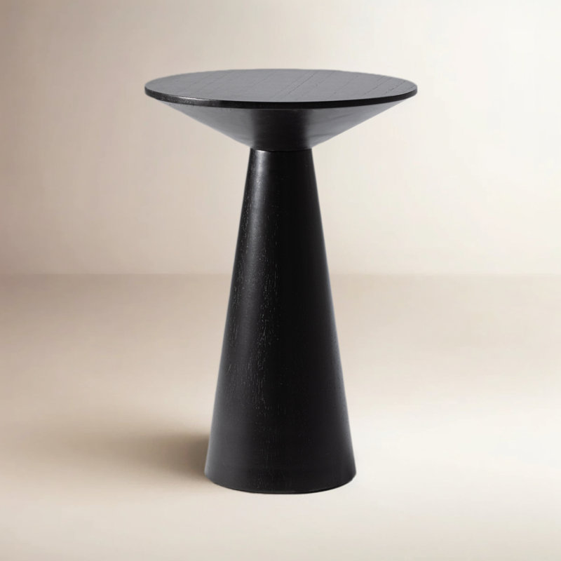 Table d'appoint ronde de style moderne du milieu du siècle, en bois massif, petite taille, avec pied central, 49,5 cm de hauteur