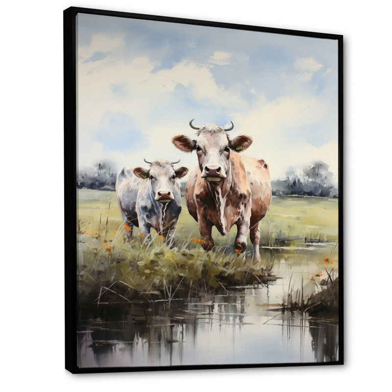 «Cow Gentle Portrait II», reproduction sur toile, Cadre flottant noir, H 20 po x l 12 po x P 1 po