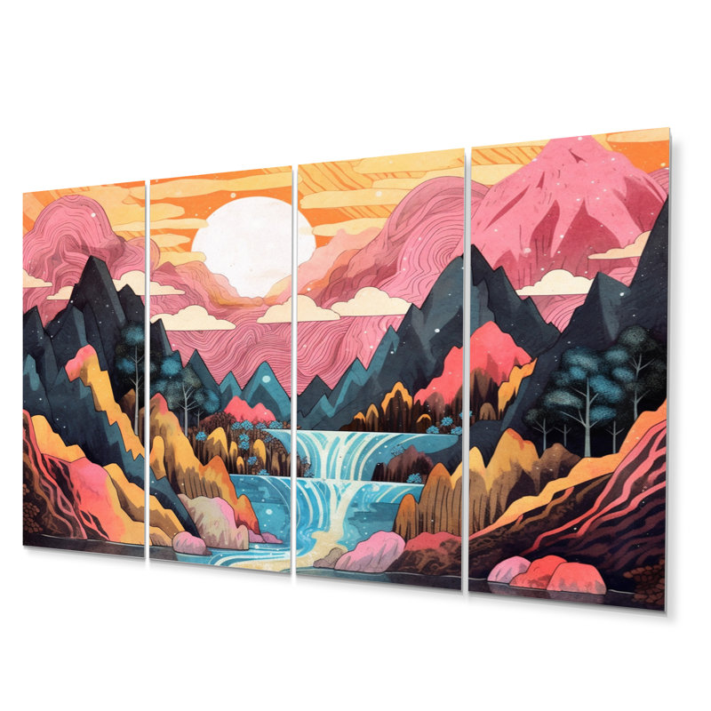 Ensemble de 4 décorations murales 4 Fiery Mountain Skies III