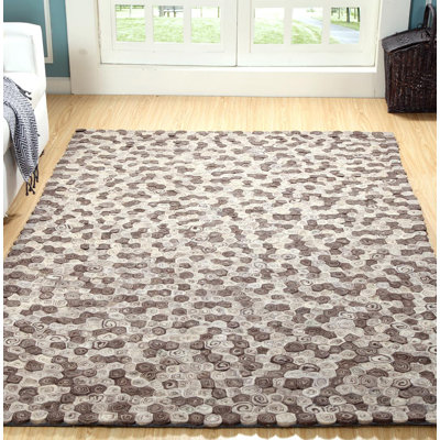 Tapis en laine ivoire/brune 5 pi 2 po x 7 pi à la main one-of-kind noué la Harmoni