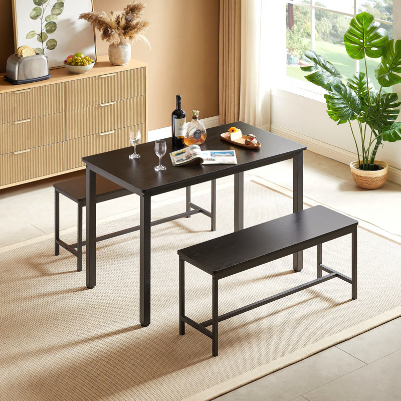 Ensemble de table de salle à manger: table de bar avec 2 bancs de salle à manger, table de comptoir de cuisine, coin repas de style industriel