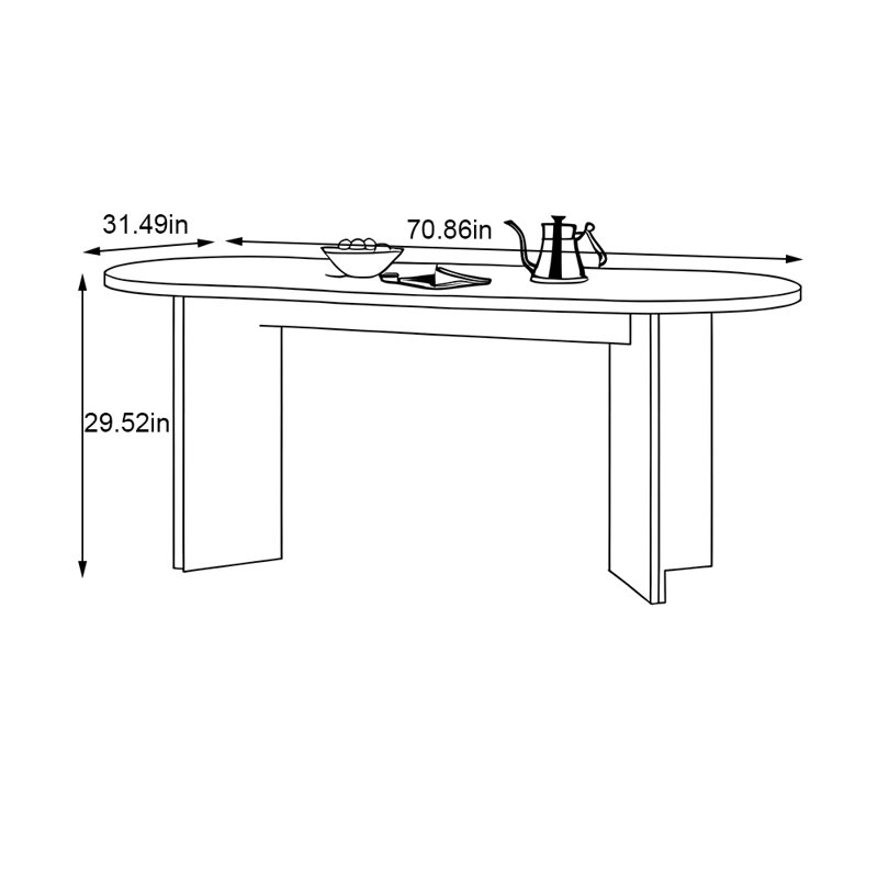 Table elliptique en bois massif pour un usage domestique, H 29,52 po x L 70,86 po x l 31,49 po