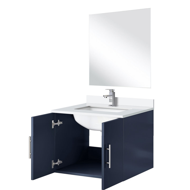 Meuble-lavabo 24 po x 22 po bleu marine avec comptoir en quartz blanc, miroir 18 po et robinet inclus