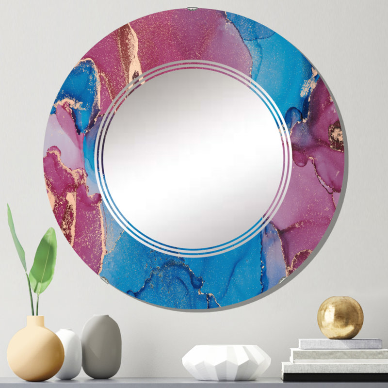 Miroir mural moderne bleu et violet, 24 po x 24 po
