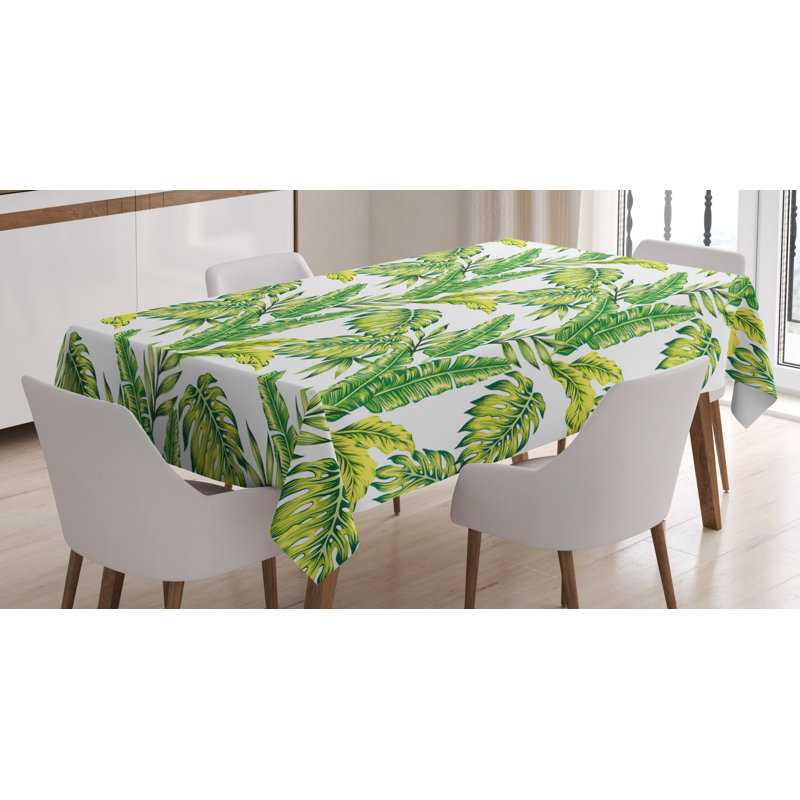 Jungle Tablecloth, 84" x 60", Green White Floral