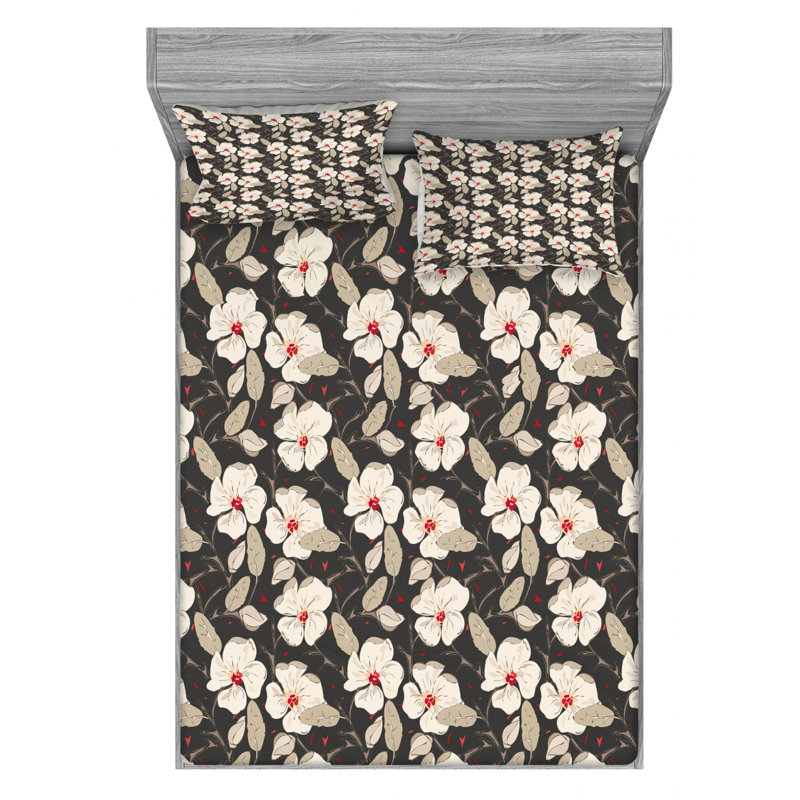 Microfiber Floral Sheet Set, Queen Sheet Set + Fitted Sheet + 2 Pillowcases