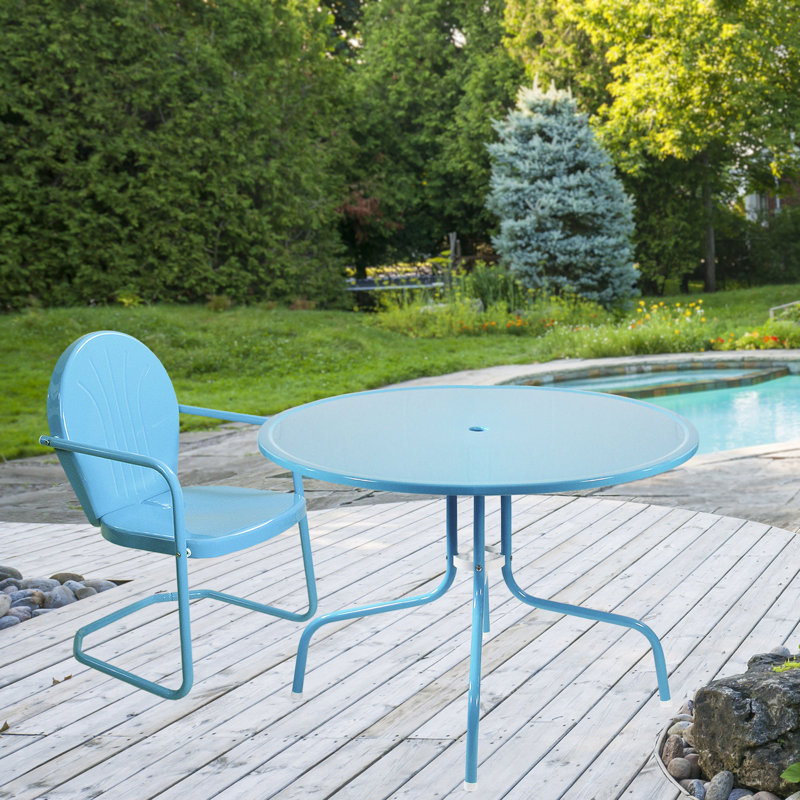 39.25-Inch Outdoor Retro Metal Tulip Dining Table, Blue