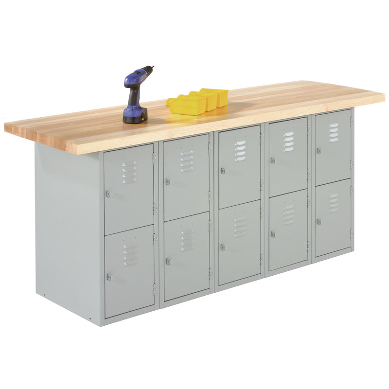 Wood Top Workbench, 72" W and 10 lockers
