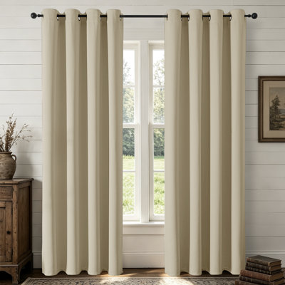 Grommet Top Blackout Room Darkening Curtains, Solid Thermal Insulated Polyester Window Curtain Set, 2 Panels