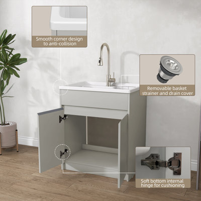 30" W X 22" D Freestanding Honeycomb Aluminum Laundry Sink Cabinet Drop-in Solid Surface Utility Sink