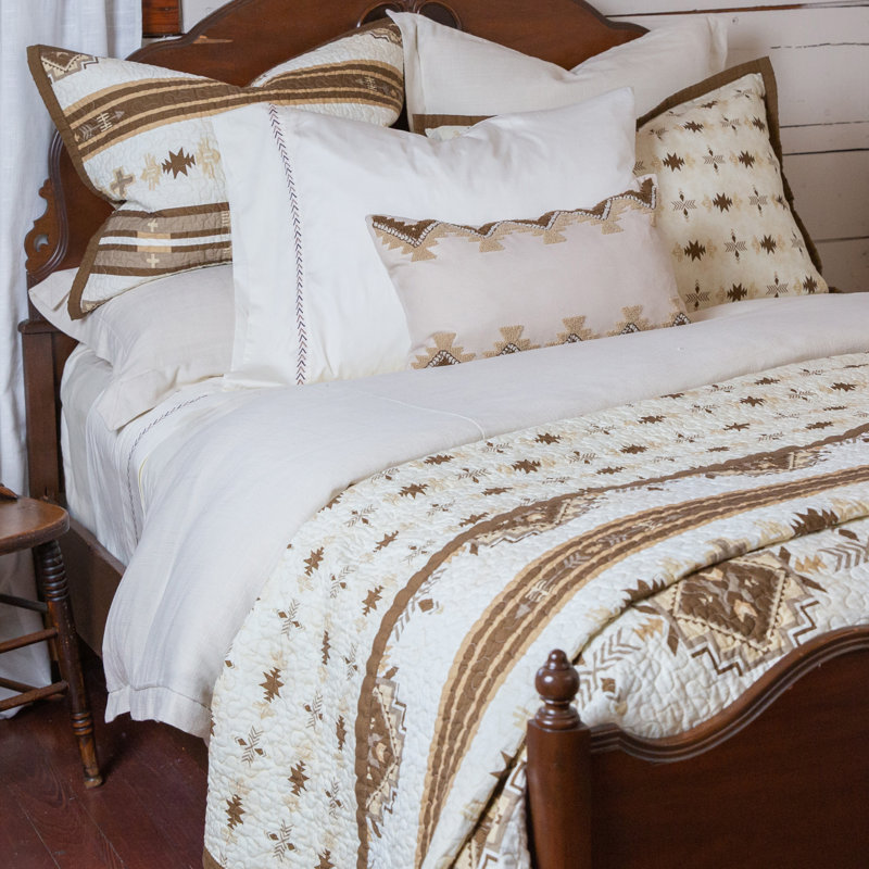 King Size Brown Cotton Reversible Quilt Set with Pillow Shams