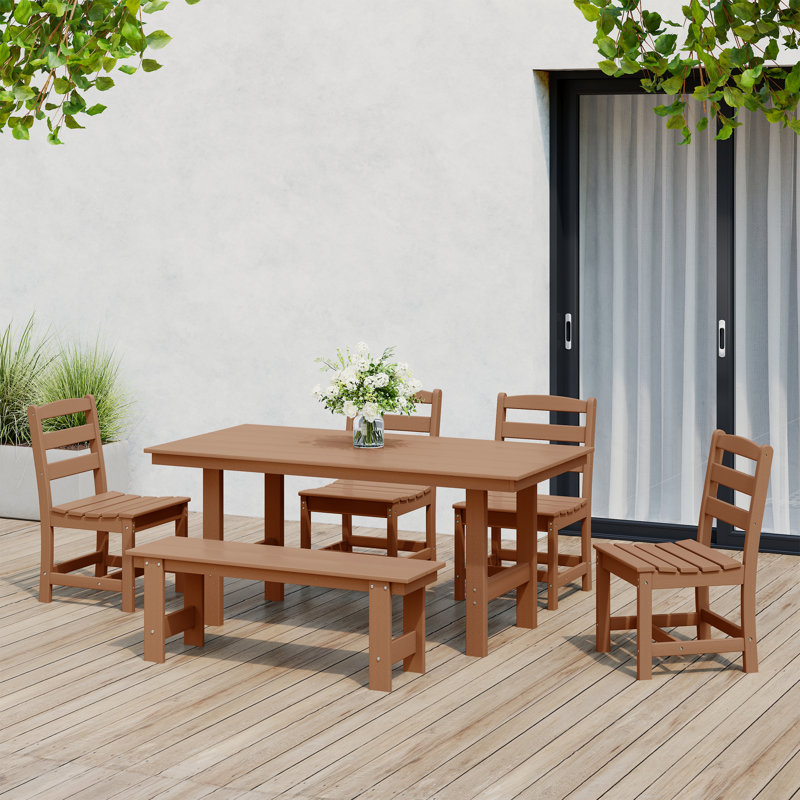 6-Piece Side Chair Dining Set With Bench, Brown