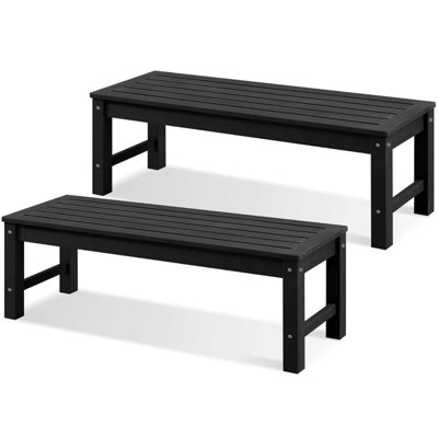 Ensemble de 2 bancs d'extérieur, ensemble de banc sans dossier pour le jardin, le porche et le parc. Noir