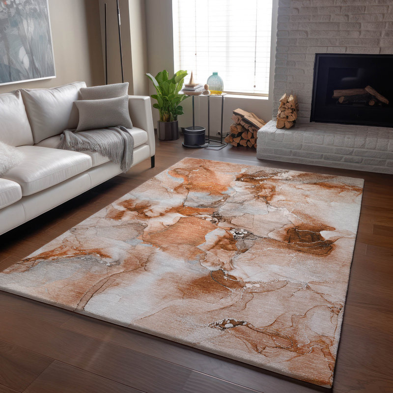 Tapis paprika Cerrito AMF526 lavable à la machine de qualité supérieure, Rectangle 9 pi x 12 pi