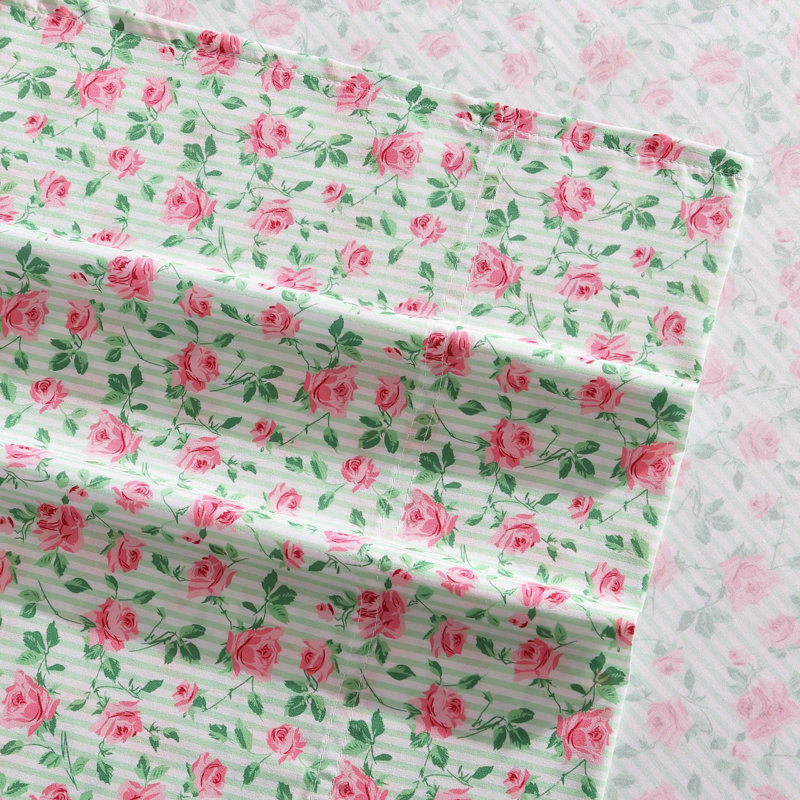 Full Pink and White Floral Satin Microfiber Sheet Set