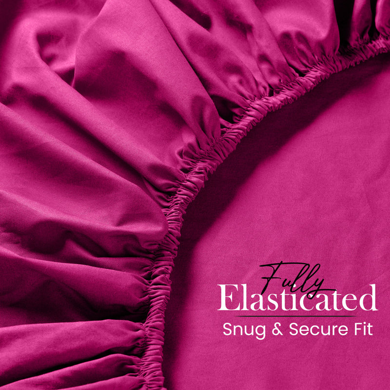 25cm Deep Pocket Fitted Sheet - Soft Microfiber Elasticated Bed Sheet Bottom, Double (4'6), Hot Pink