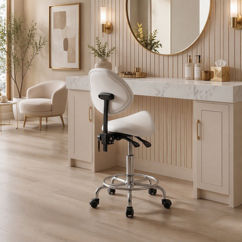 Fauteuil ergonomique avec dossier réglable, pivotant et inclinable à usage médical et dentaire - Blanc