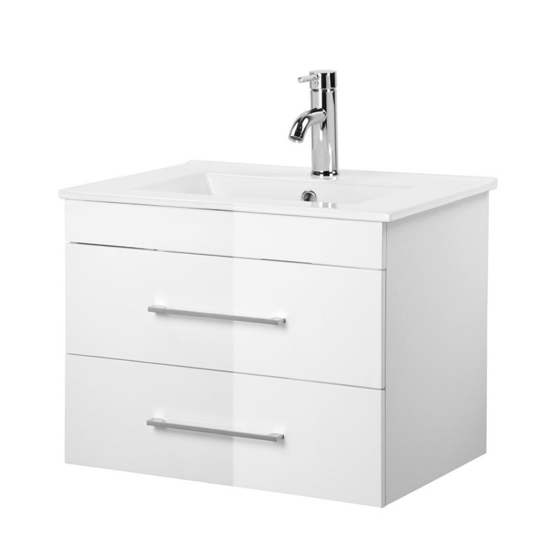 Wall Mounted Bathroom Vanity with Ceramic Sink, White, 24"