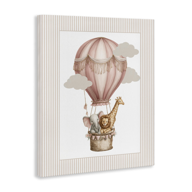Toile rose avec montgolfières, design par Christine Simpson Art, H 20 po x l 16 po
