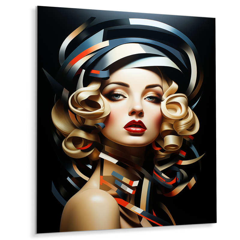 Vert et rouge Urban Elegance 60S Woman II - mode, art mural en métal, H 40 po x l 30 po x P 1,5 po