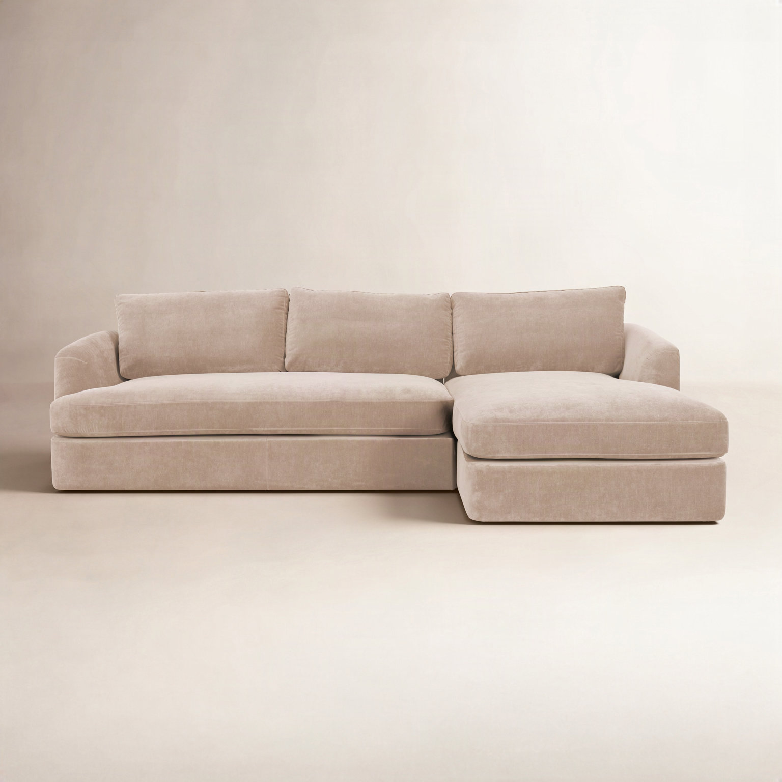 Alameda Velvet Sofa and Chaise, Sandstone Velvet, Right Hand Facing
