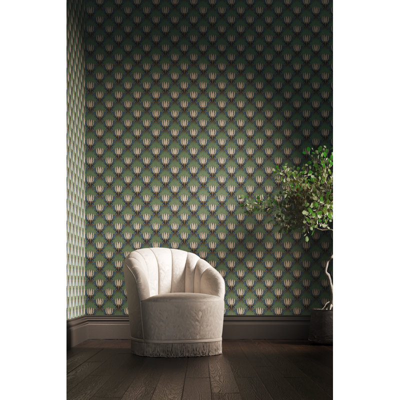 Tulip & Bird Wallpaper, Goblin Green/Raven