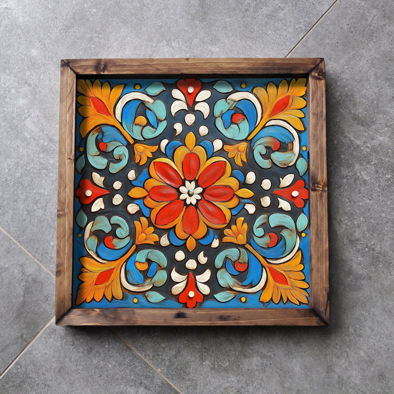 Elegant Solid Wood Tray, 13.8 x 13.8 x 1.6 inches | 100% Solid Wood with UV Printed MDF (0.2 inches Thick) | Perfect for Serving, Home Décor, and Organizing | Durable and Stylish Design for Any Occasion