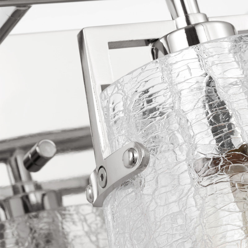 Crofton Bathroom Bedroom Wall Fixture With Clear Crackle Glass Shade, 9" H x 24" W x 7.5" D, Chrome, 3 Lights