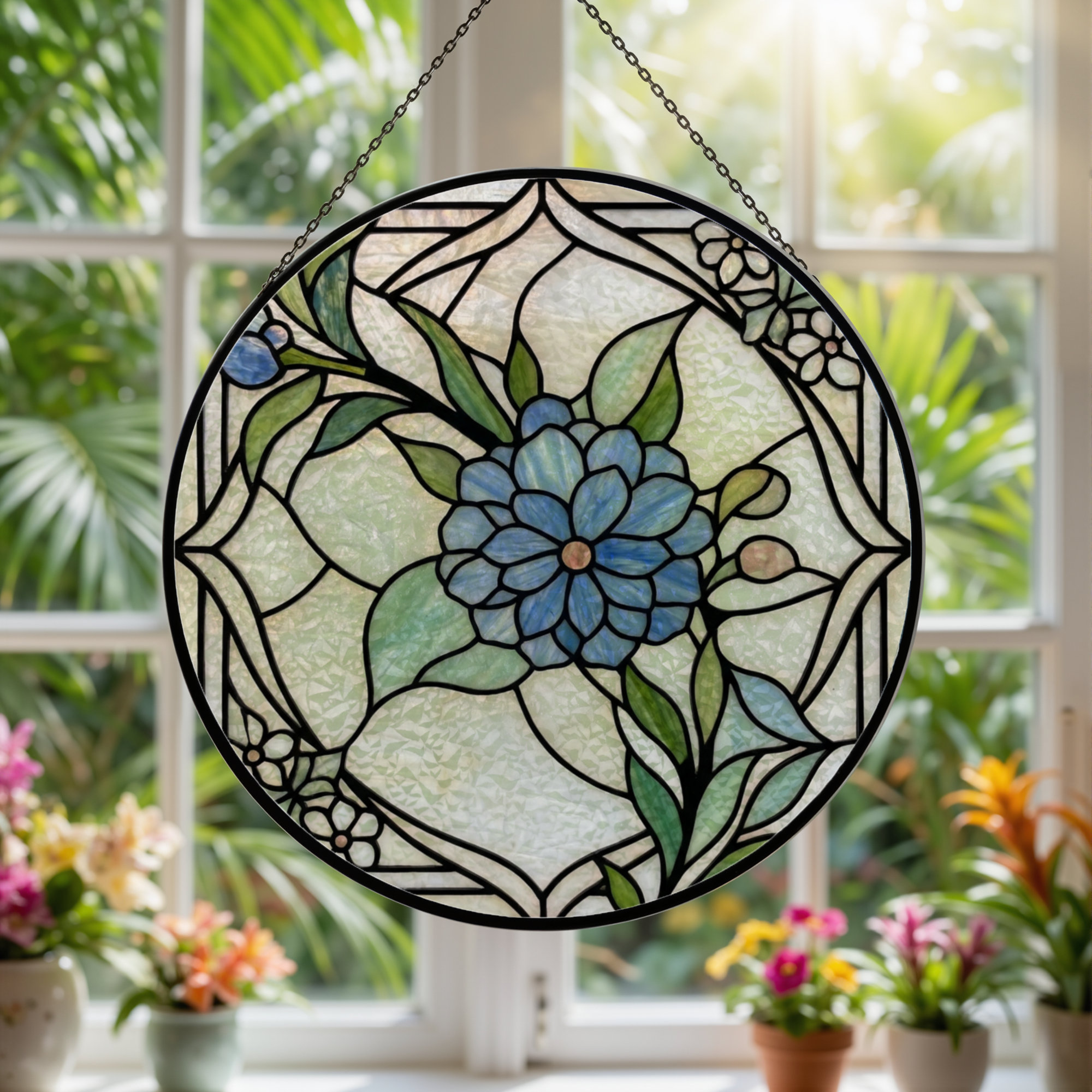 Window Flower Glass Fleur De Lis Living Floral Pattern Stained Glass Window Panel | Wayfair