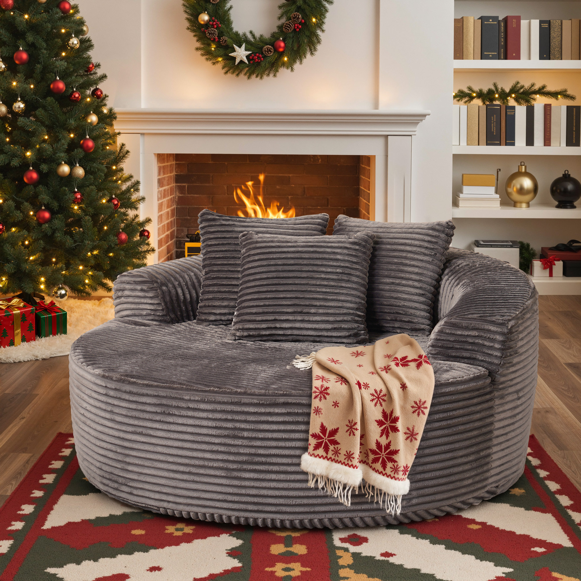 Mercer41 Wide Oversized Round Chaise Lounge Chair, Cloud