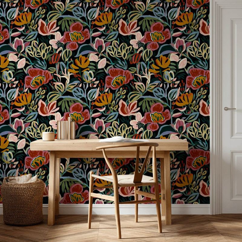 Papier peint floral, décoration murale bohémienne abstraite