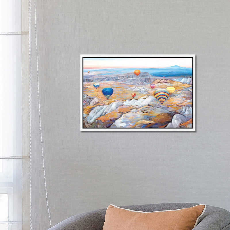 Hot Air Balloons Festival by Ekaterina Ermilkina - Painting on Canvas, 66.04 cm H x 45.72 cm W, White Framed