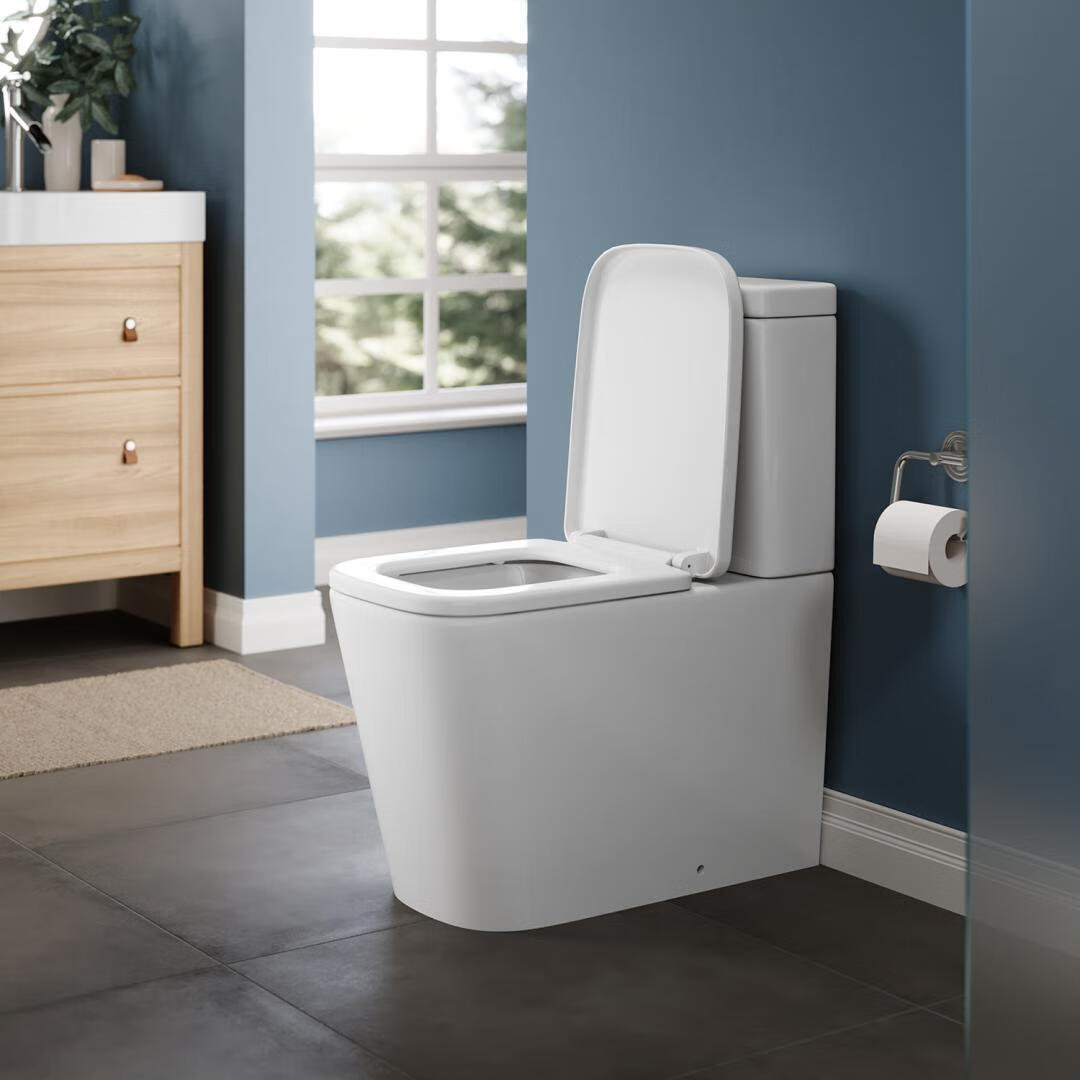 Soft Closed Coupled Toilet with a Rimless Elongated Toilet and Feature of Water-Saving Dual Flush