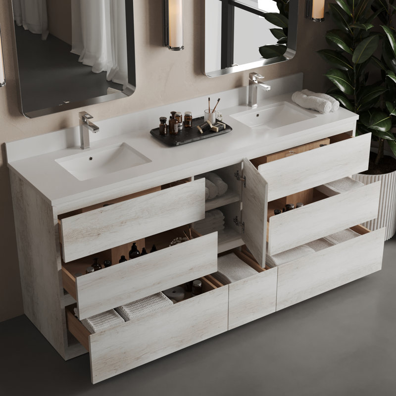 Ensemble de meuble-lavabo double 72 po Vamo, Blanc rustique