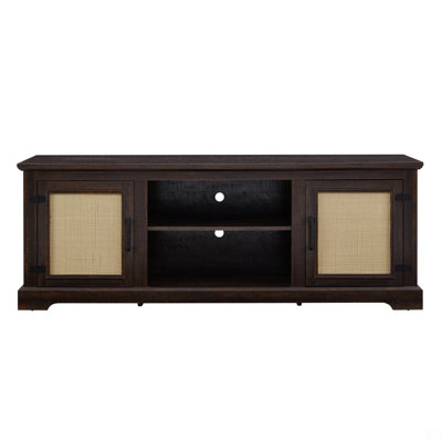 Rattan TV Stand Console Table For Tvs Up To 70 Inches, TV Console Table With 2 Storage Shelves