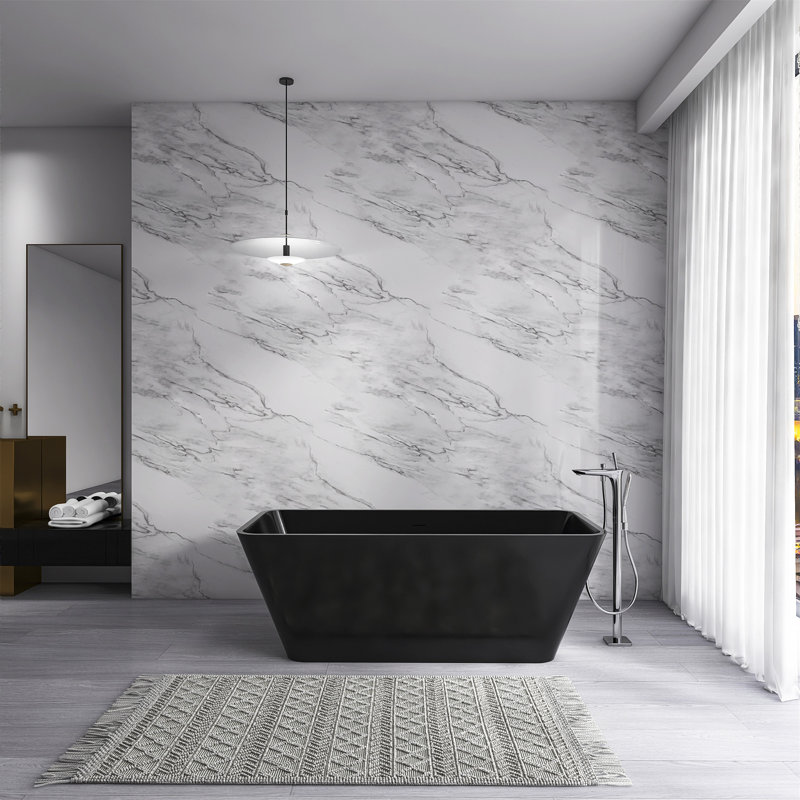Baignoire de trempage autoportante à surface solide de 67 pouces pour salle de bain, Black