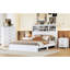 Grand lit rétro avec compartiments de rangement pour tête de lit et plateforme de chargement de style blanc-1265199707
