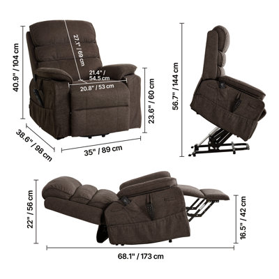 Power Lift Recliner Chair, Dual Motor Medium Lift Chair with Heat and Massage for Elderly, Position Adjustable, Remote Control, with Side Pockets, Chenille Fabric, Dark Gray
