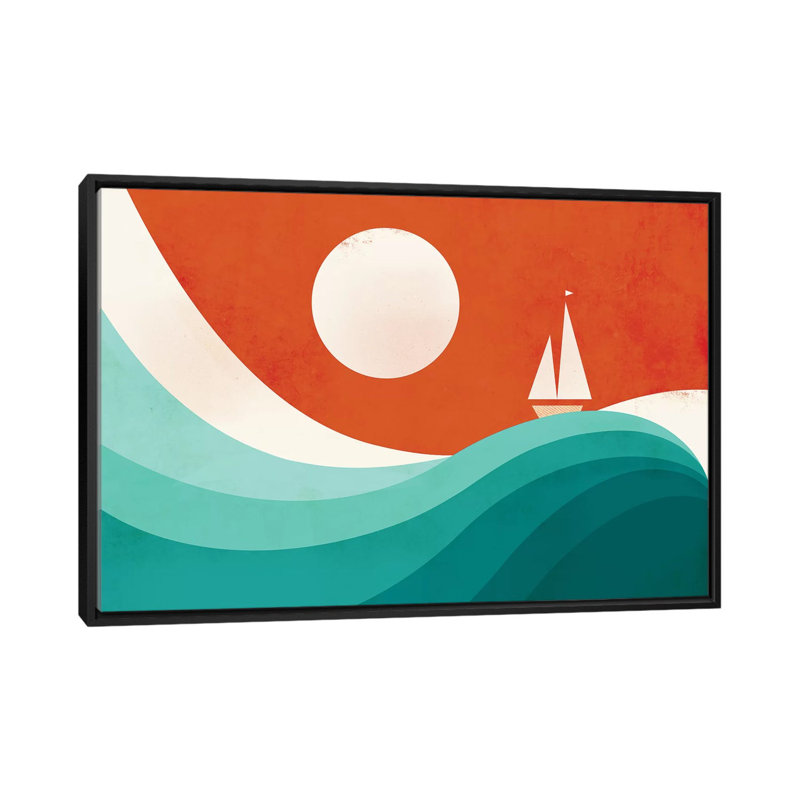 Dorffman Wave Night - peinture sur toile encadrée, H 18 po x l 26 po x P 1,5 po, Toile avec cadre noir, Pas de tapis