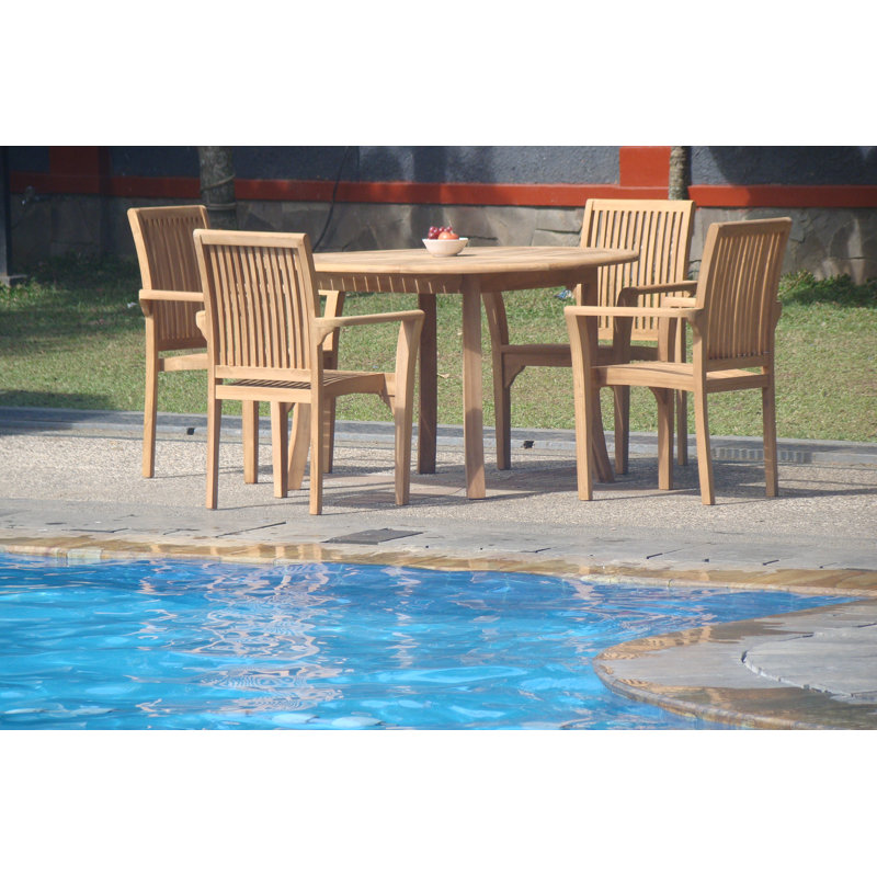 Massie 4 - Person Teak Wood Patio Dining Set with Round Table