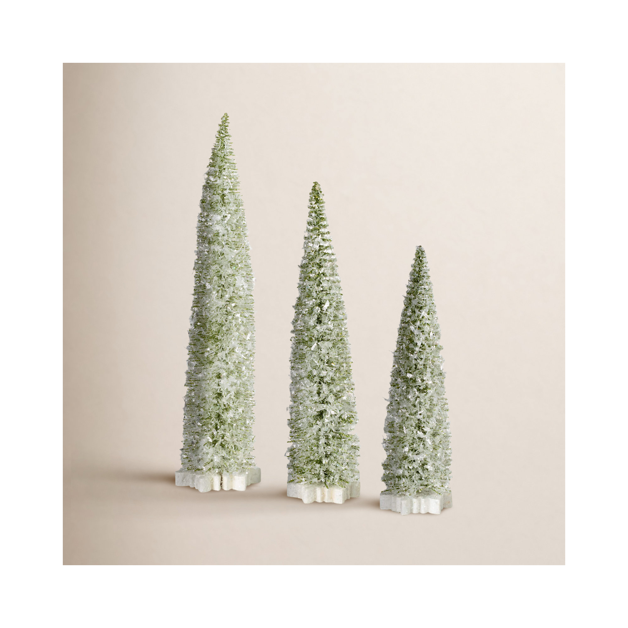 13", 16" & 19" Christmas Frosted Bottlebrush Trees Set of 3, Green-White