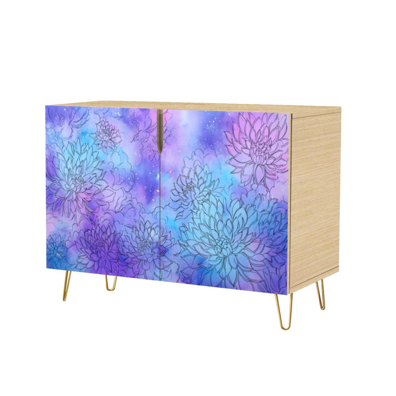 Buffet Buffet avec rangement Mystical Cosmic Garden Fleurs flottant avec 2 portes pour le salon et la cuisine