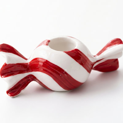 Striped Candy Candle Holder - Red