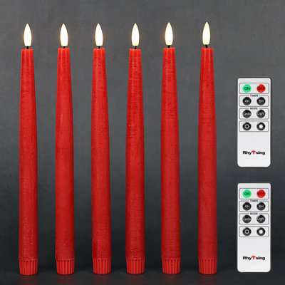 Bougies coniques sans flamme en cire véritable avec 2 télécommandes - Rouge, 29 cm de hauteur