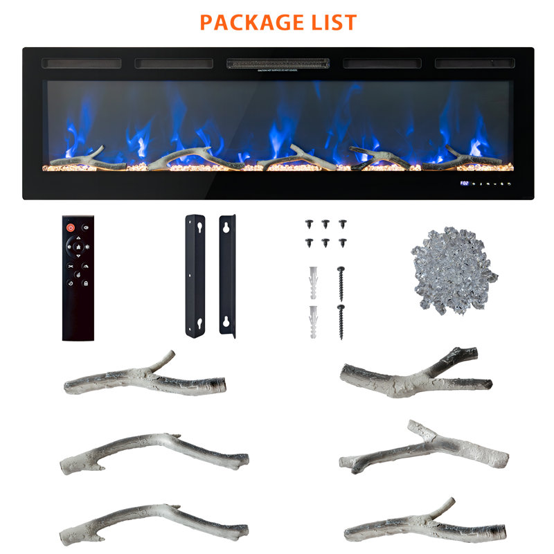 72-Inch Built-in Electric Fireplace, Wall-Mounted Fireplace Heater with Timer & Remote Control,12 Flame Flickering Effects/Touchscreen